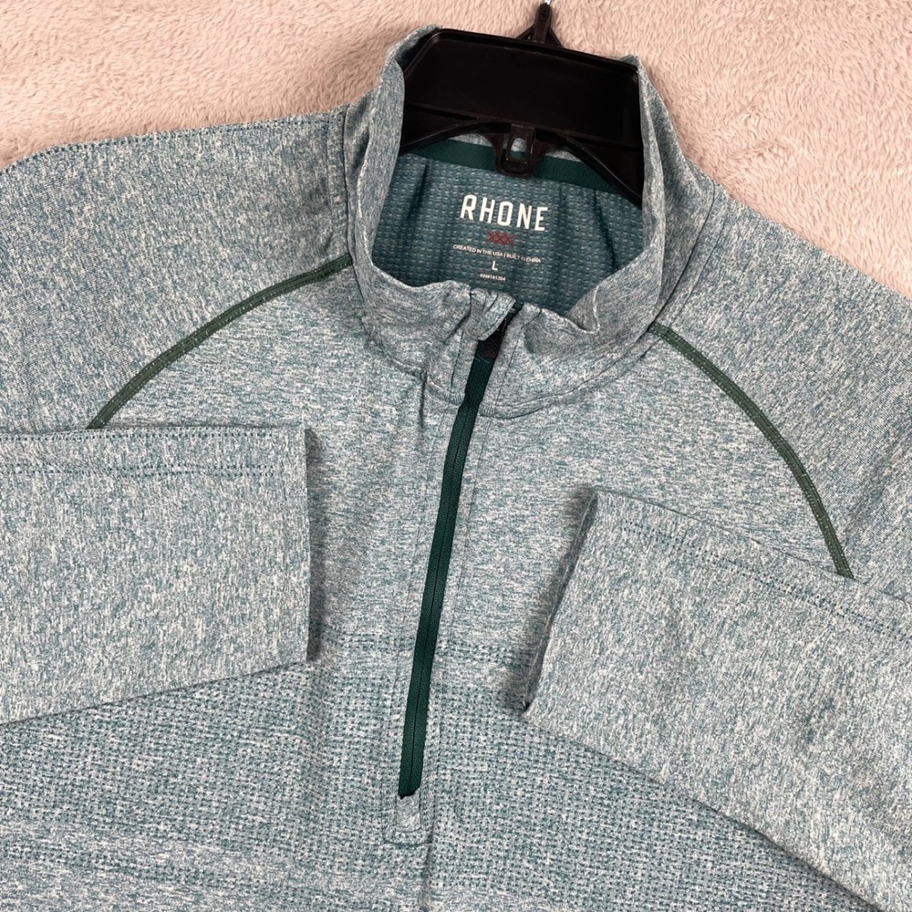 Rhone Quarter Zip Pullover Mens Large Green Celliant Seamless 1/4 Zip Gym Run